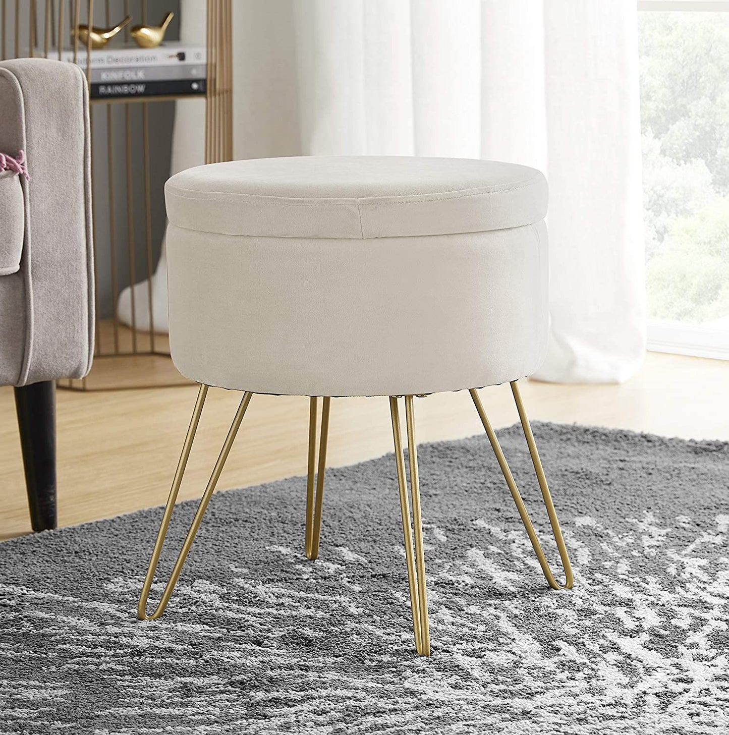 Ottomans : Modern Round Velvet Storage Ottoman Foot Rest