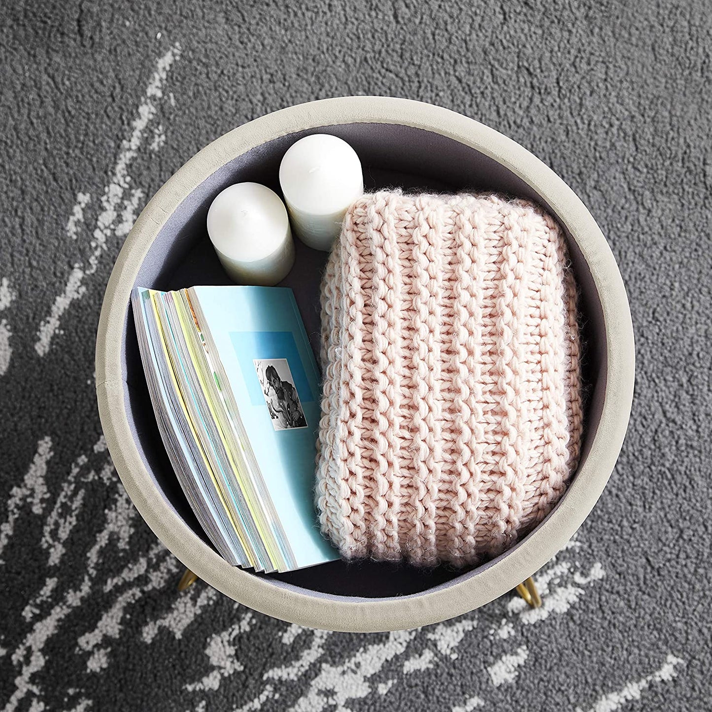 Ottomans : Modern Round Velvet Storage Ottoman Foot Rest