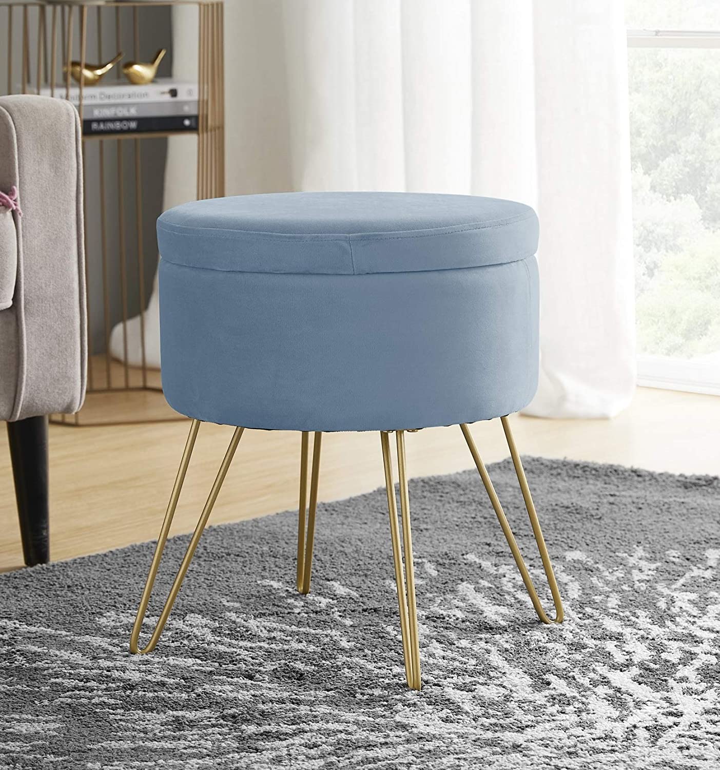 Ottomans : Modern Round Velvet Storage Ottoman Foot Rest