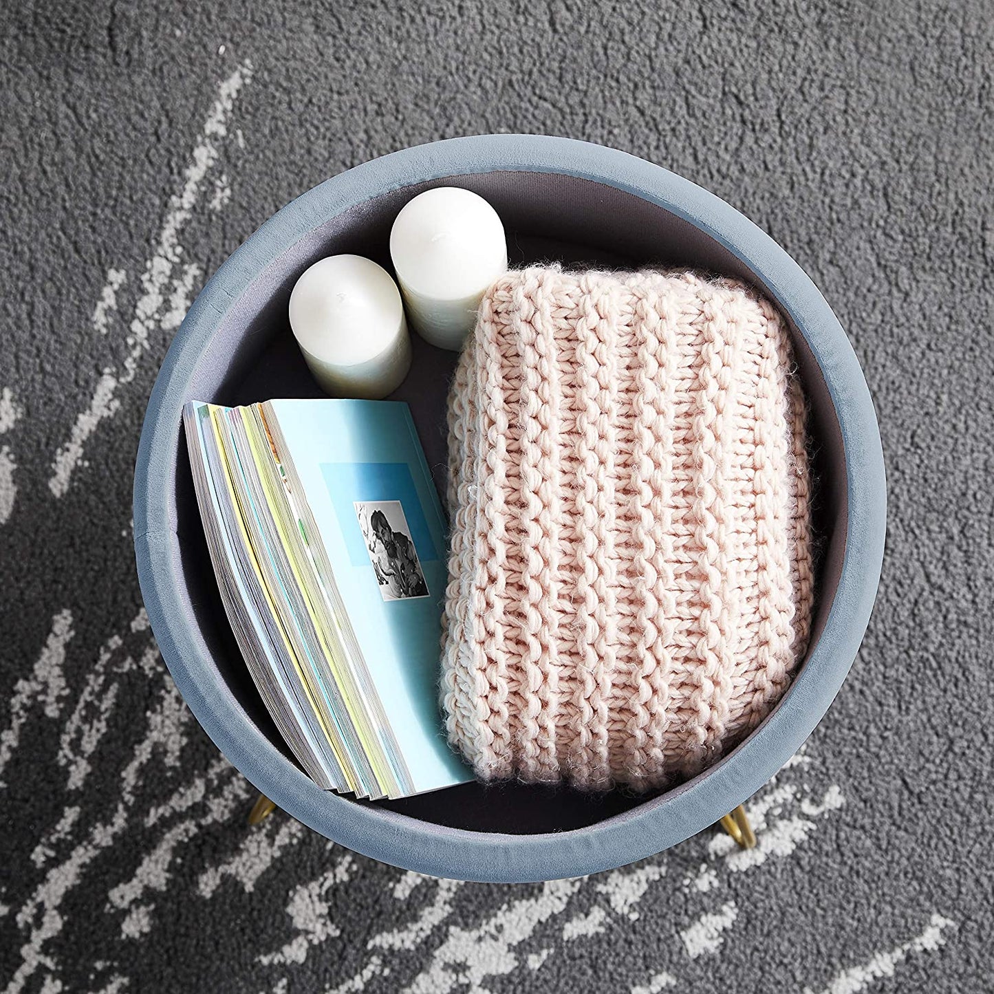 Ottomans : Modern Round Velvet Storage Ottoman Foot Rest