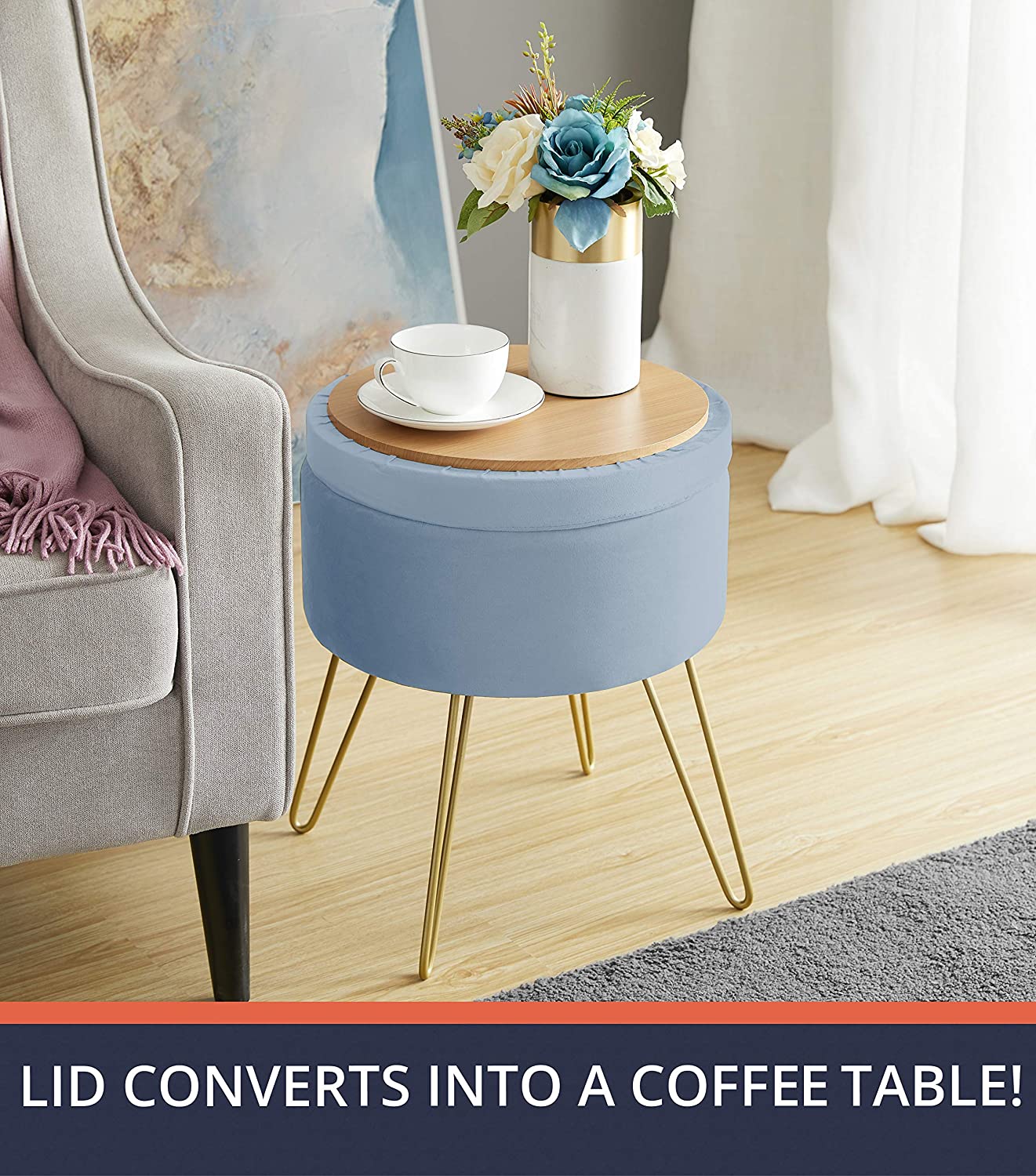 Ottomans : Modern Round Velvet Storage Ottoman Foot Rest