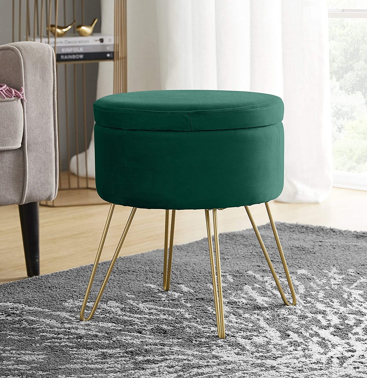Ottomans : Modern Round Velvet Storage Ottoman Foot Rest