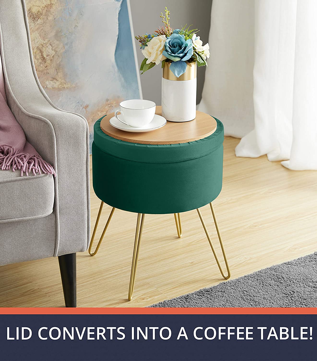 Ottomans : Modern Round Velvet Storage Ottoman Foot Rest