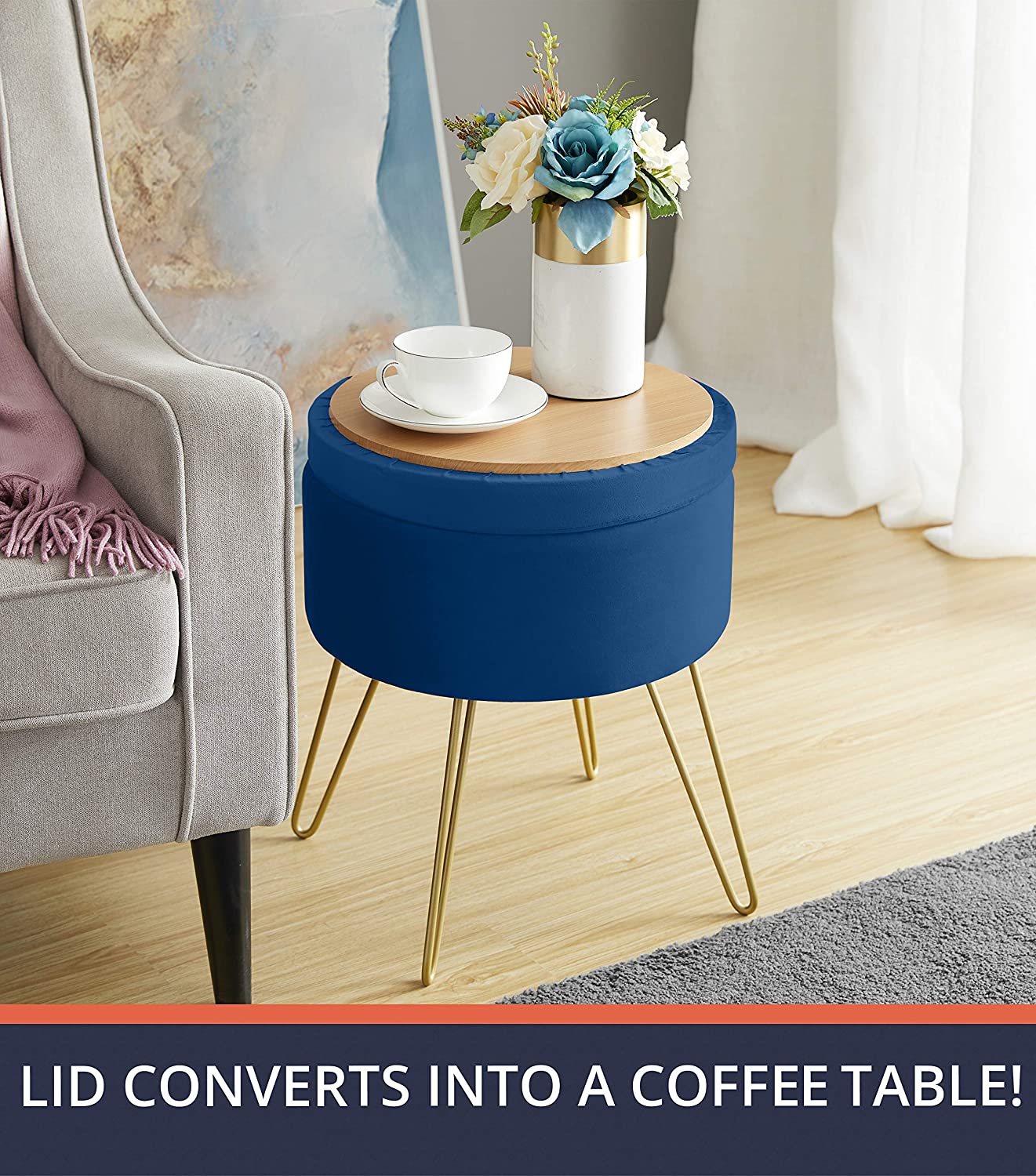 Ottomans : Modern Round Velvet Storage Ottoman Foot Rest