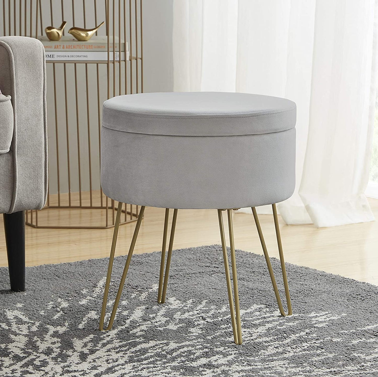 Ottomans : Modern Round Velvet Storage Ottoman Foot Rest