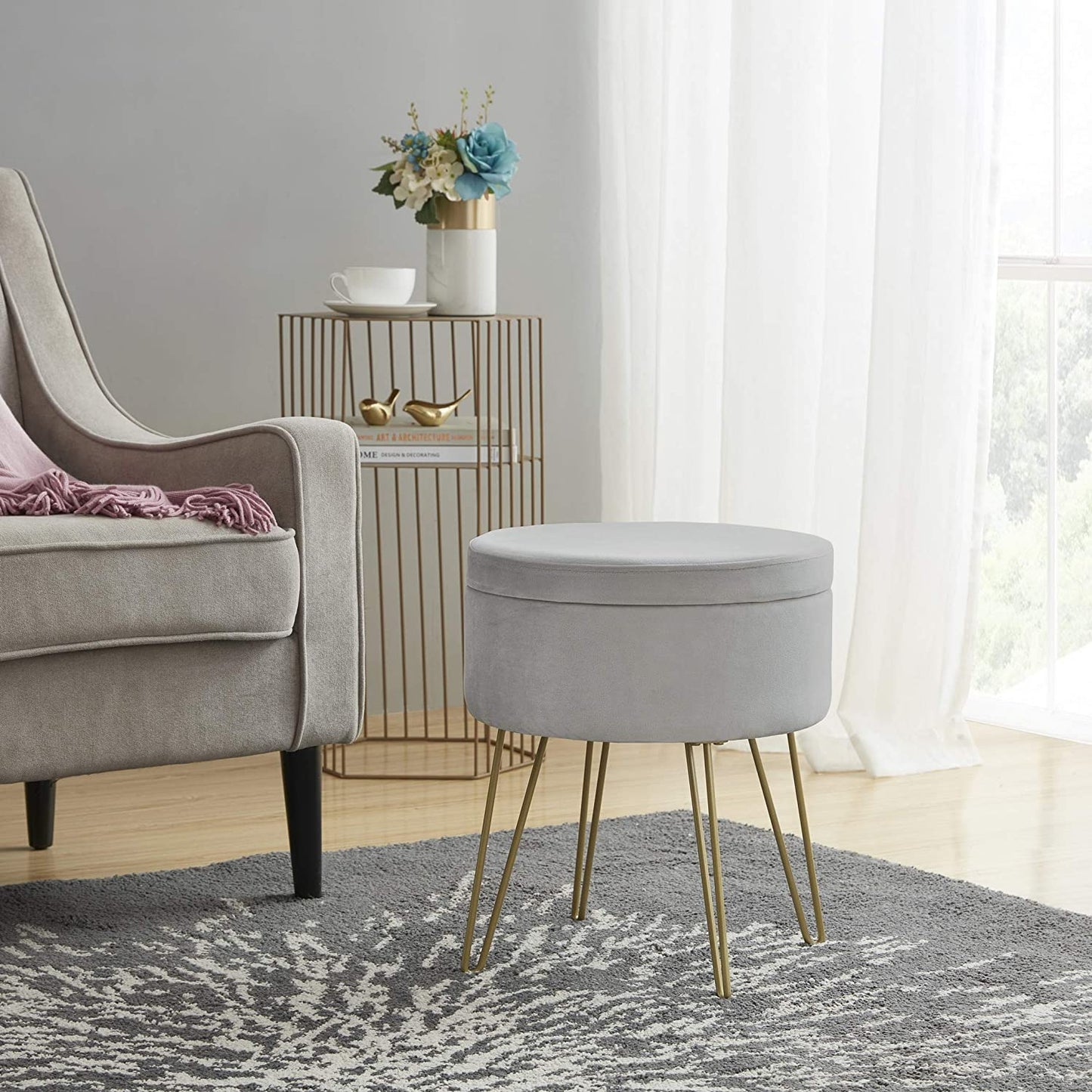 Ottomans : Modern Round Velvet Storage Ottoman Foot Rest