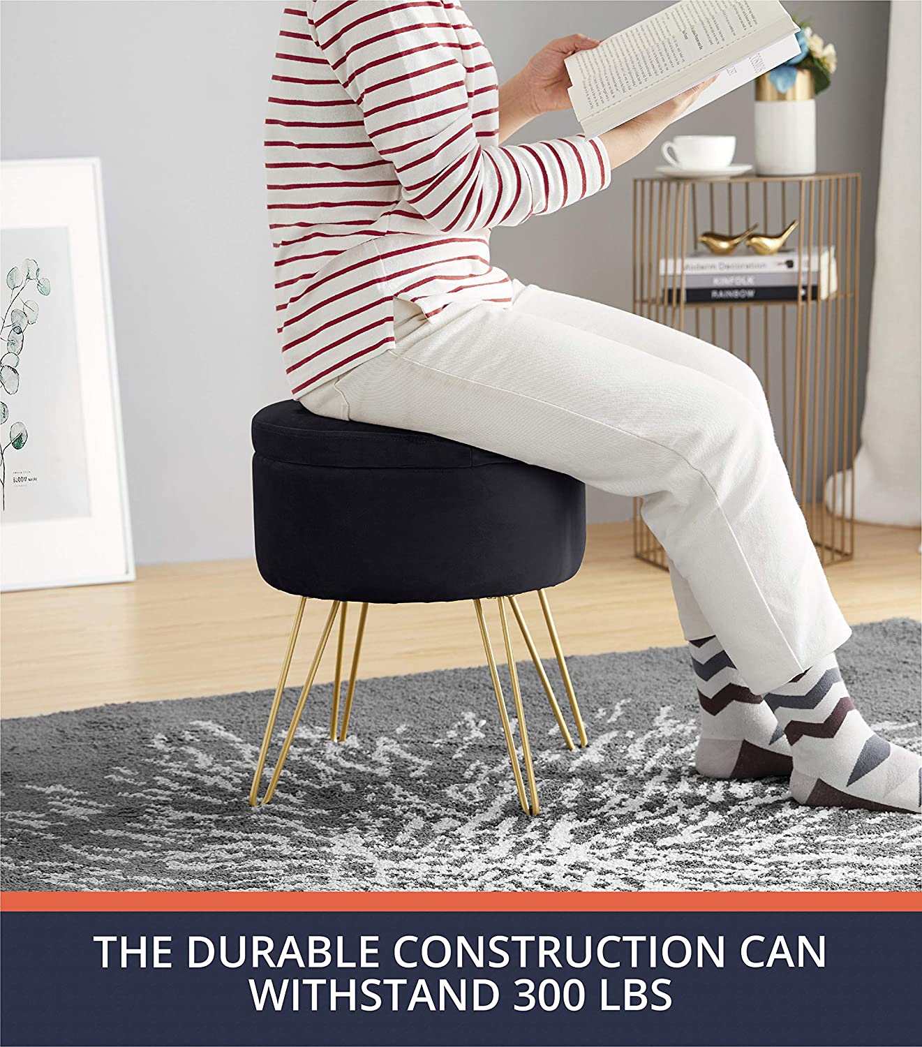 Ottomans : Modern Round Velvet Storage Ottoman Foot Rest