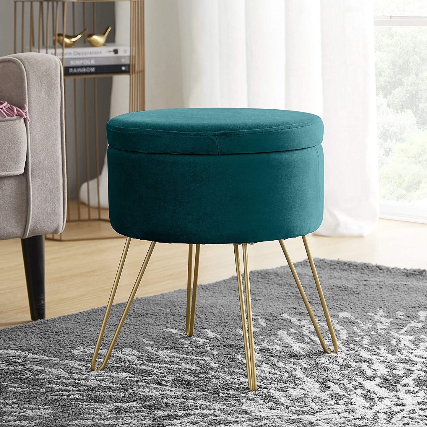 Ottomans : Modern Round Velvet Storage Ottoman Foot Rest