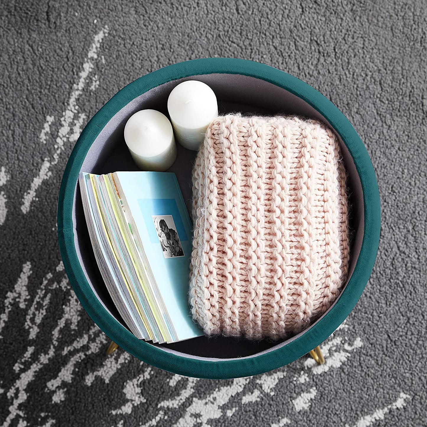 Ottomans : Modern Round Velvet Storage Ottoman Foot Rest