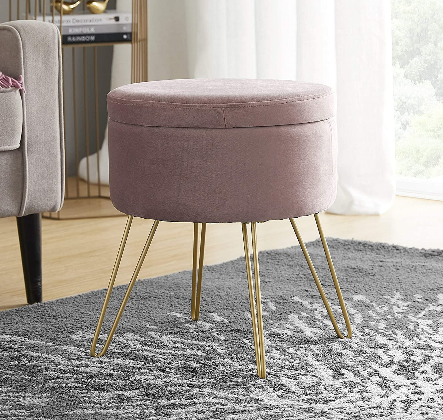 Ottomans : Modern Round Velvet Storage Ottoman Foot Rest