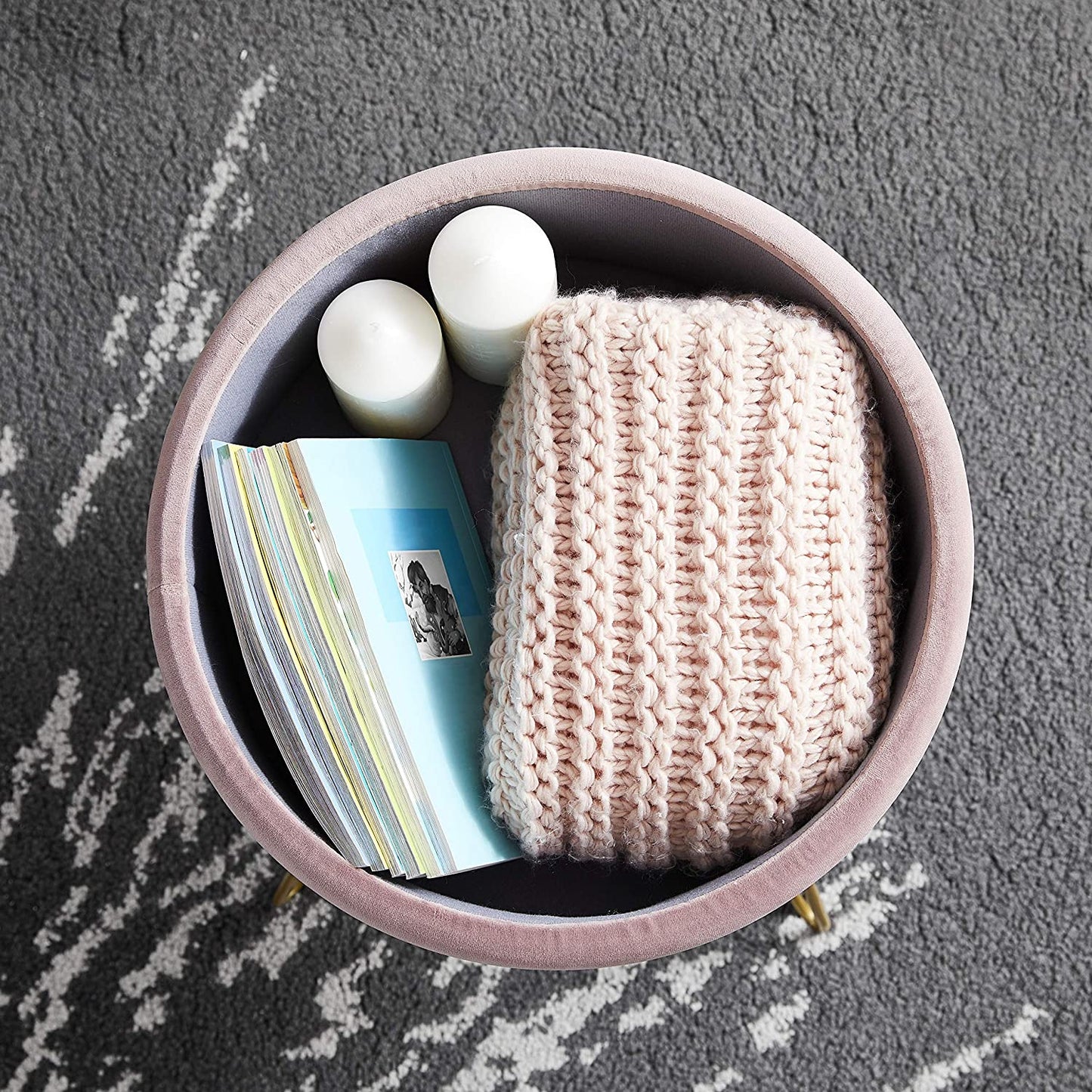 Ottomans : Modern Round Velvet Storage Ottoman Foot Rest