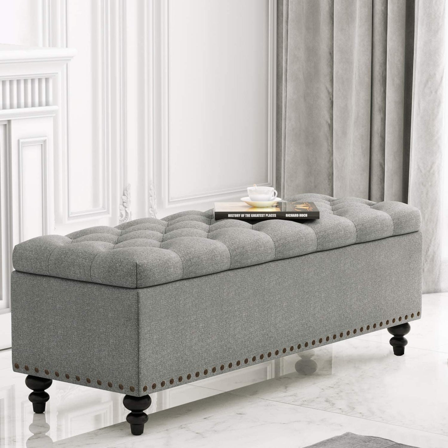 Ottomans : Ottoman Bench with Storage, Storage Bench with Safety Hinge