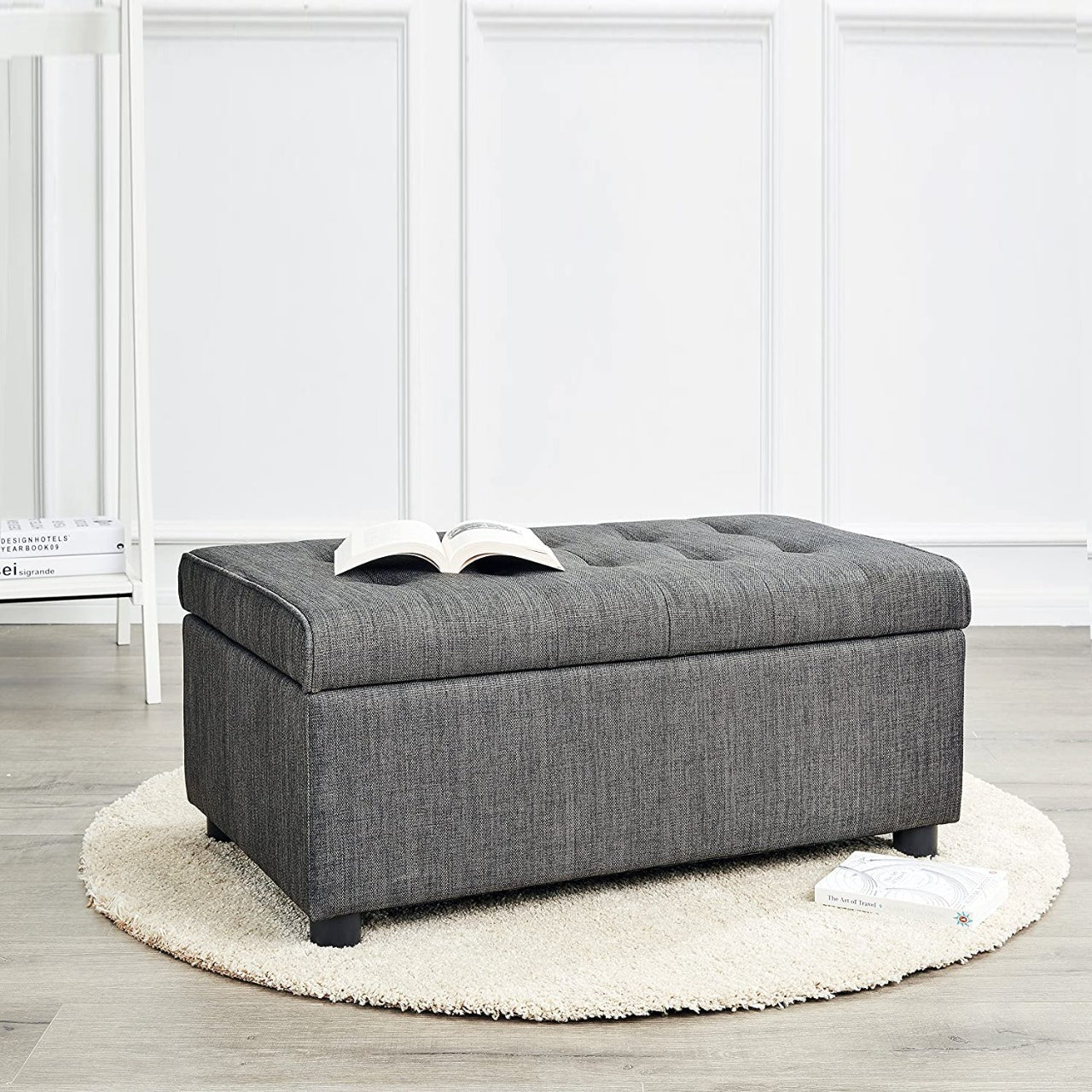 Ottomans Rectangular Fabric Storage Ottoman with Tufted Design