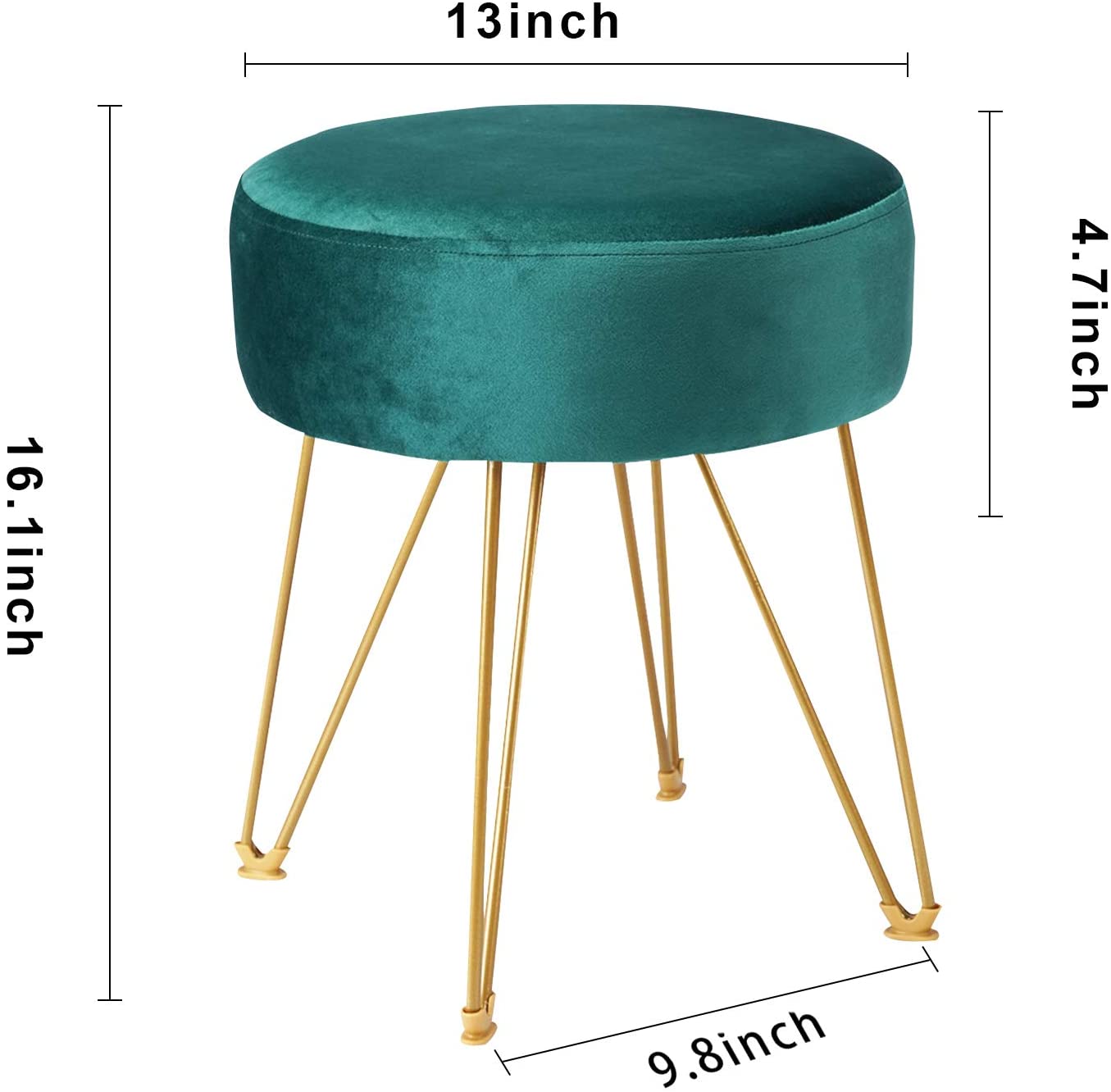 Ottomans : Round Footstool Ottoman with Gold Metal Legs Upholstered Footrest