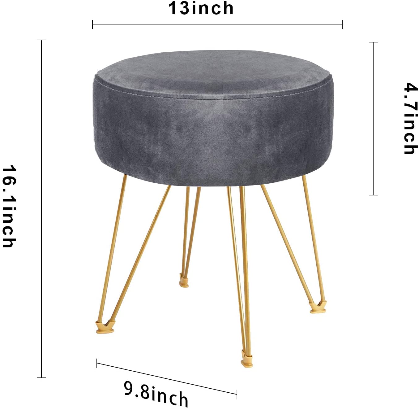 Ottomans : Round Footstool Ottoman with Gold Metal Legs Upholstered Footrest