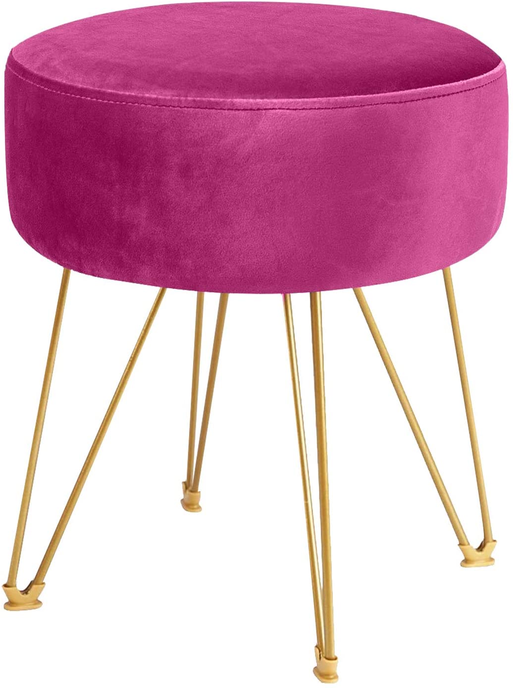 Ottomans : Round Footstool Ottoman with Gold Metal Legs Upholstered Footrest