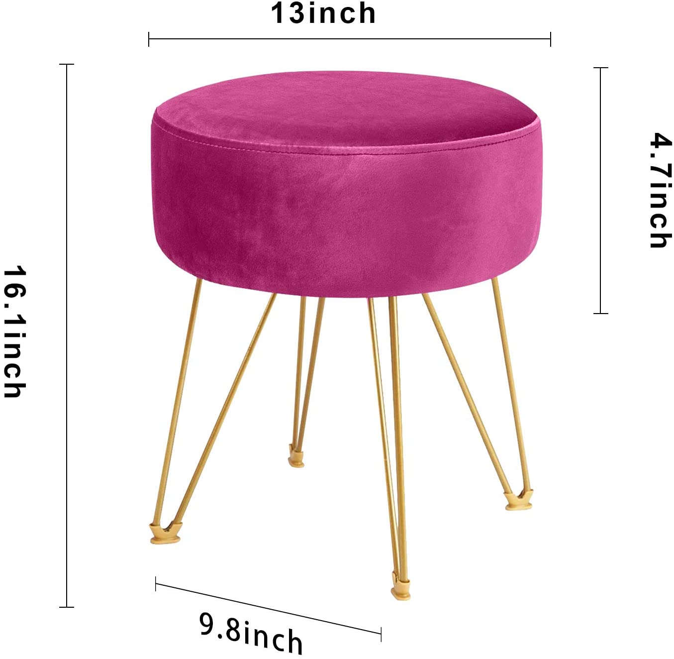 Ottomans : Round Footstool Ottoman with Gold Metal Legs Upholstered Footrest