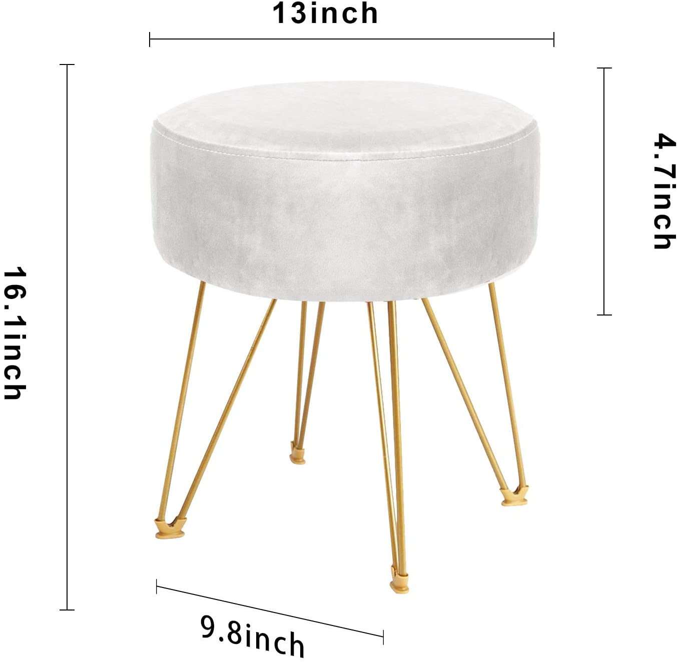 Ottomans : Round Footstool Ottoman with Gold Metal Legs Upholstered Footrest