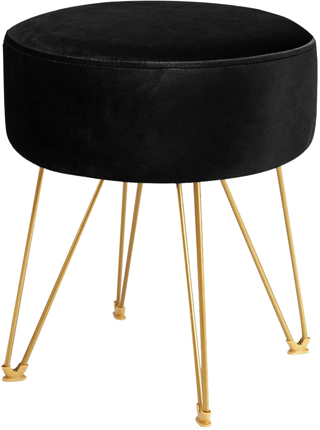 Ottomans : Round Footstool Ottoman with Gold Metal Legs Upholstered Footrest