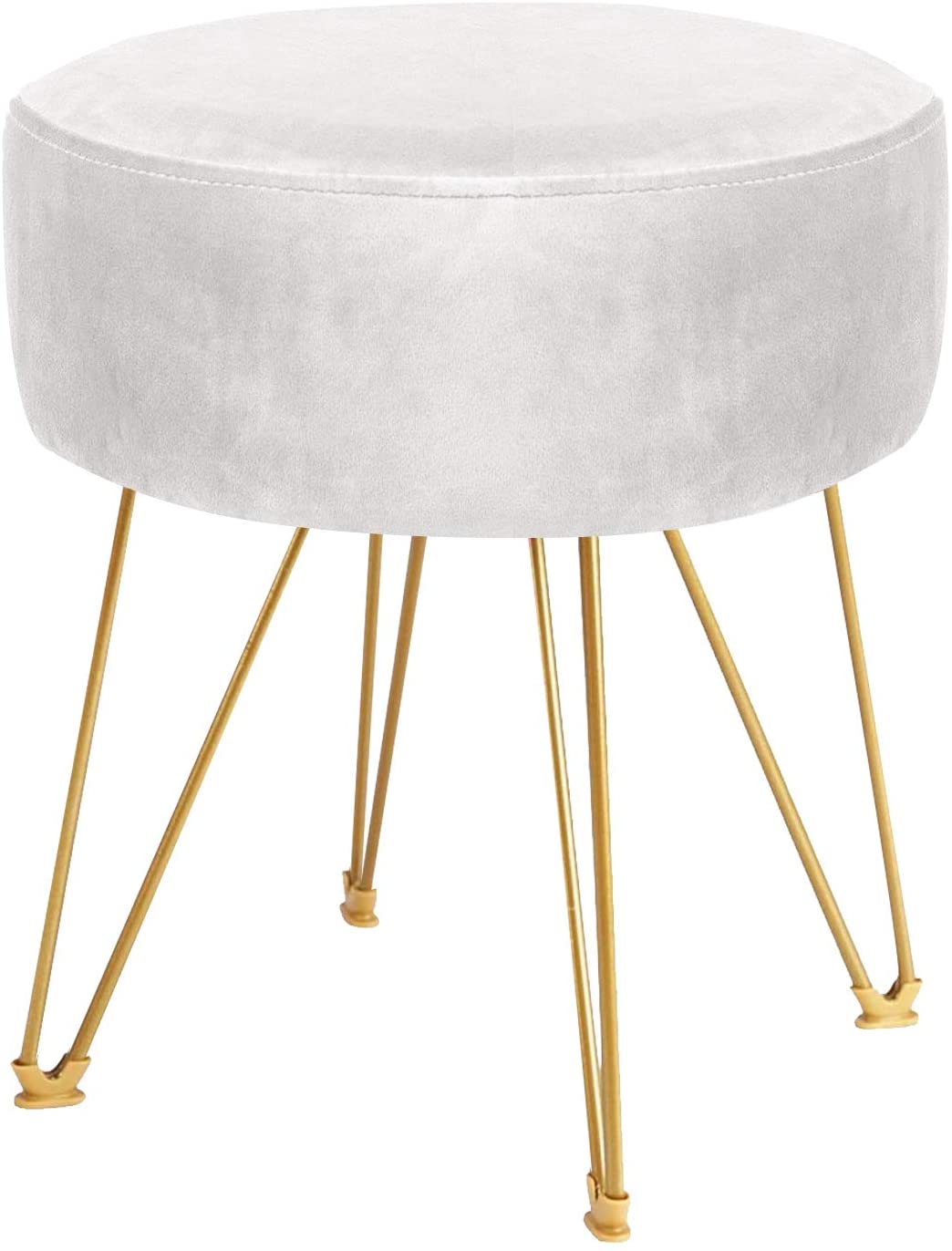 Ottomans : Round Footstool Ottoman with Gold Metal Legs Upholstered Footrest