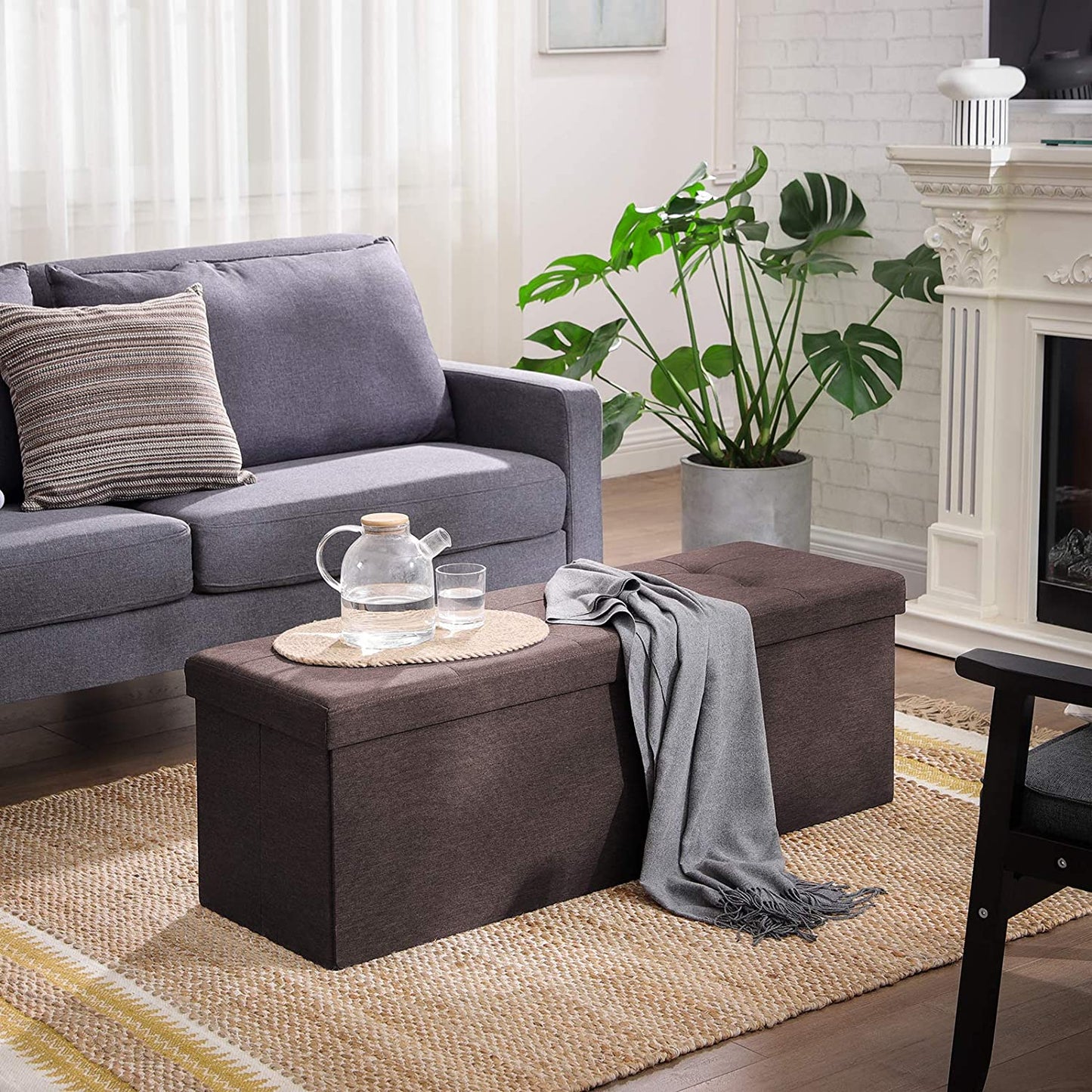 Ottomans : Storage Ottoman Bench, Padded Chest with Lid, Folding Seat