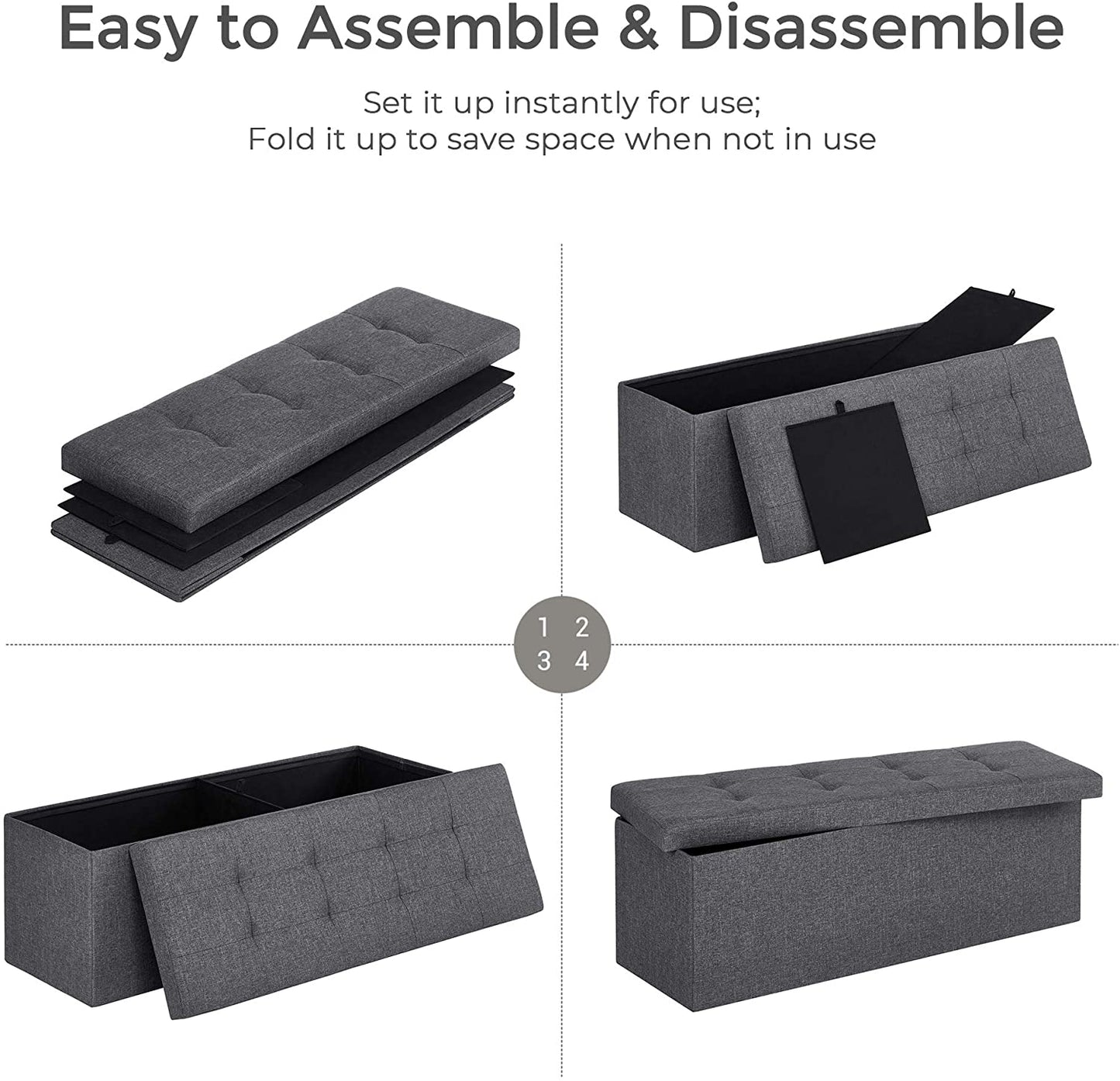 Ottomans : Storage Ottoman Bench, Padded Chest with Lid, Folding Seat