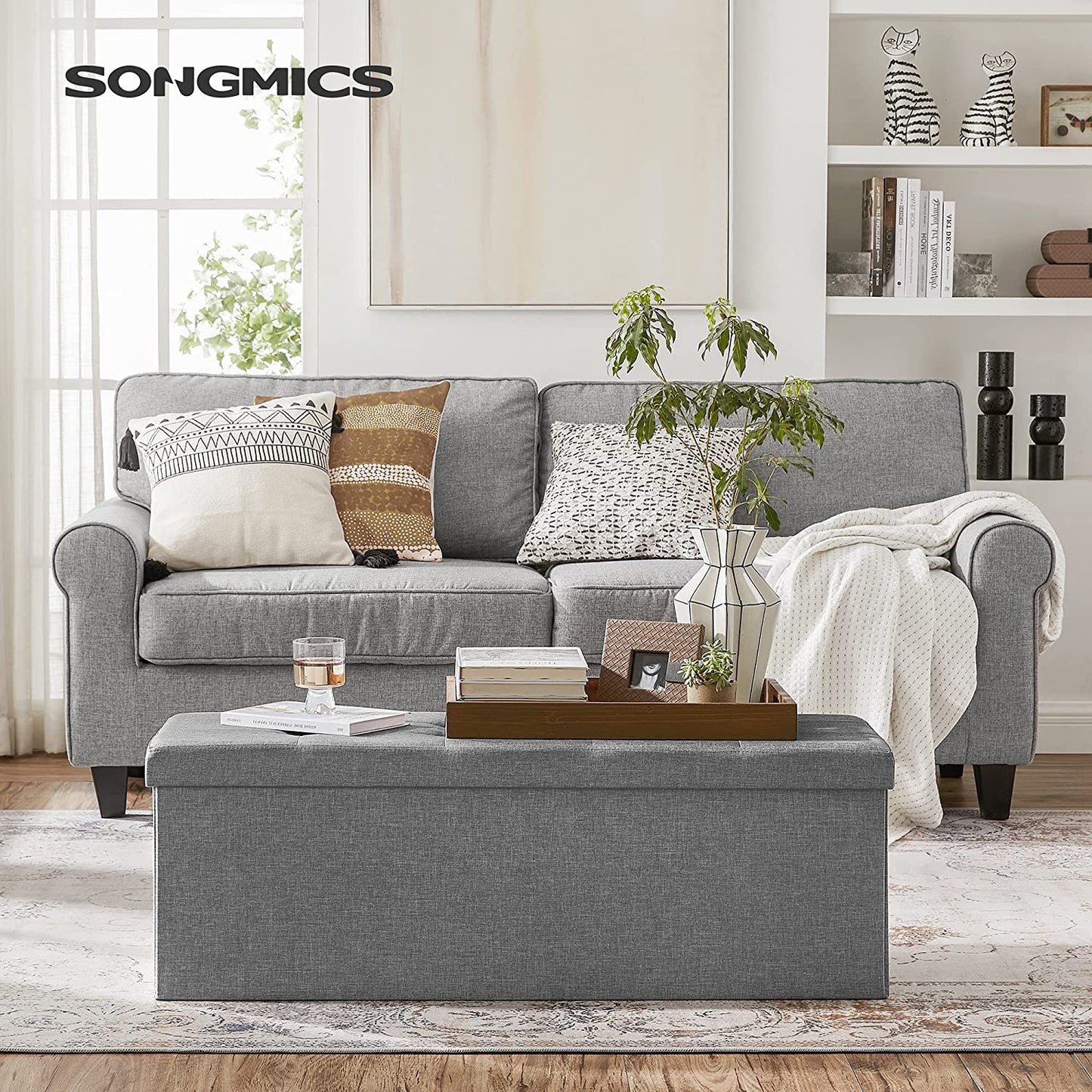Ottomans : Storage Ottoman Bench, Padded Chest with Lid, Folding Seat