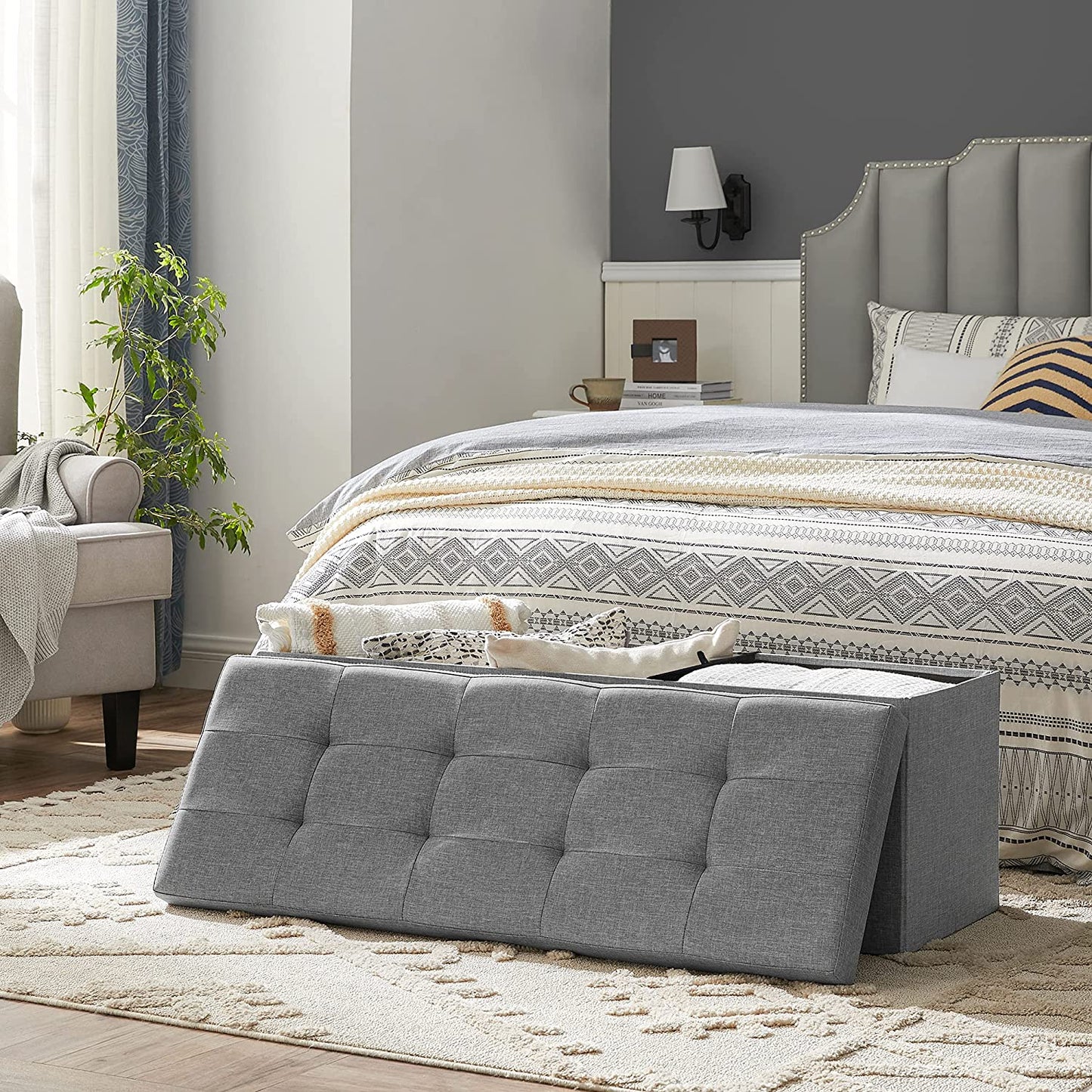 Ottomans : Storage Ottoman Bench, Padded Chest with Lid, Folding Seat