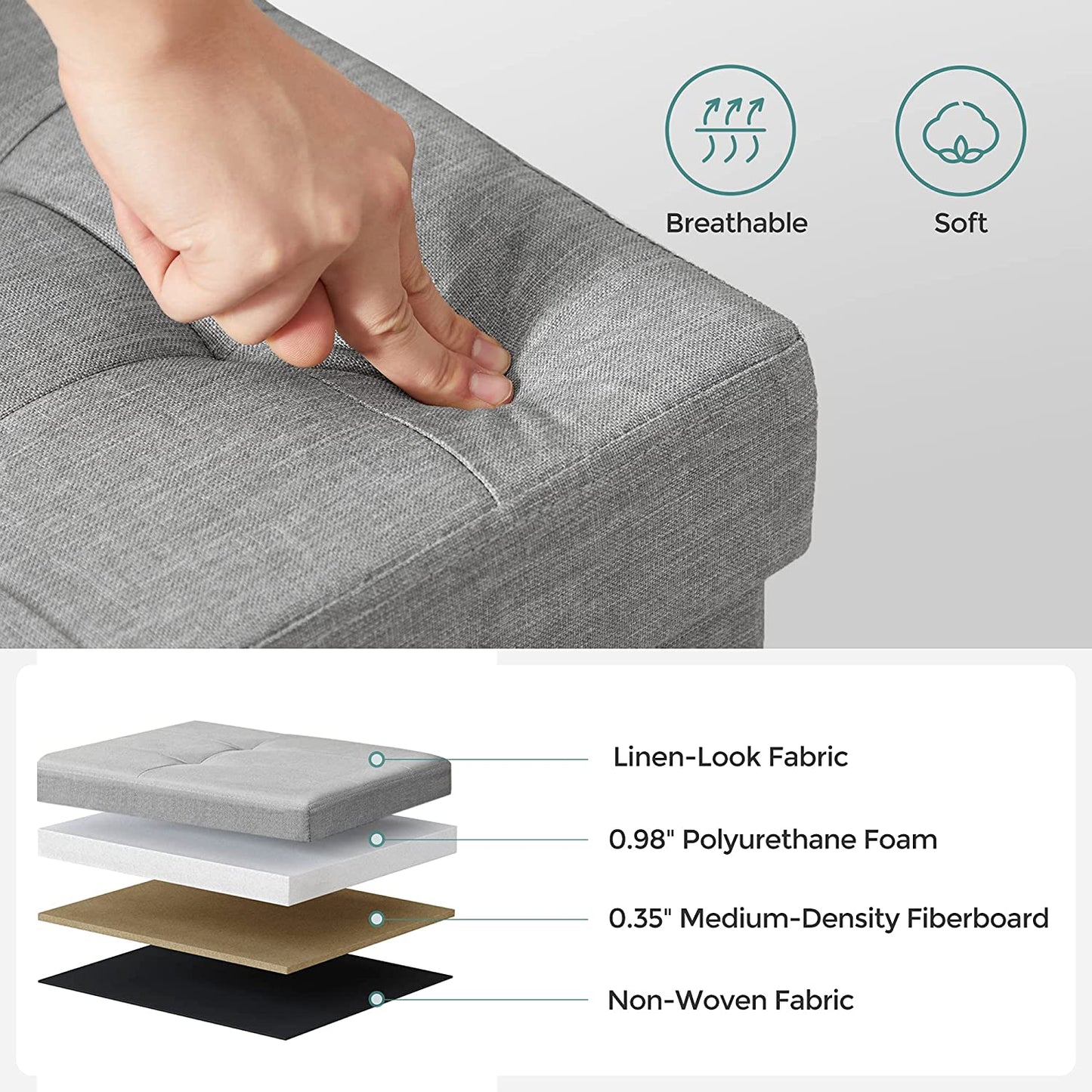 Ottomans : Storage Ottoman Bench, Padded Chest with Lid, Folding Seat