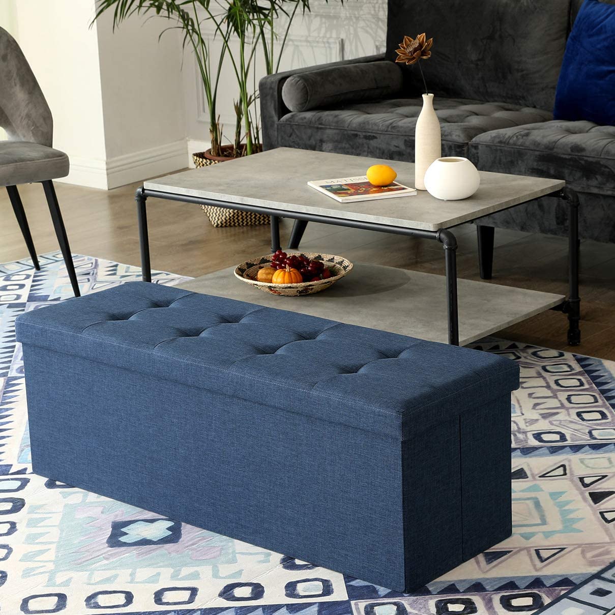 Ottomans : Storage Ottoman Bench, Padded Chest with Lid, Folding Seat