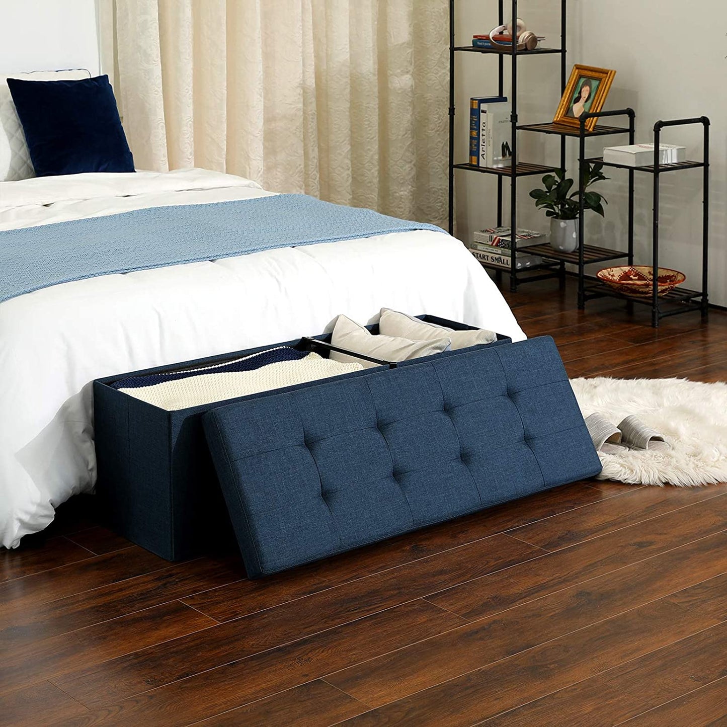 Ottomans : Storage Ottoman Bench, Padded Chest with Lid, Folding Seat