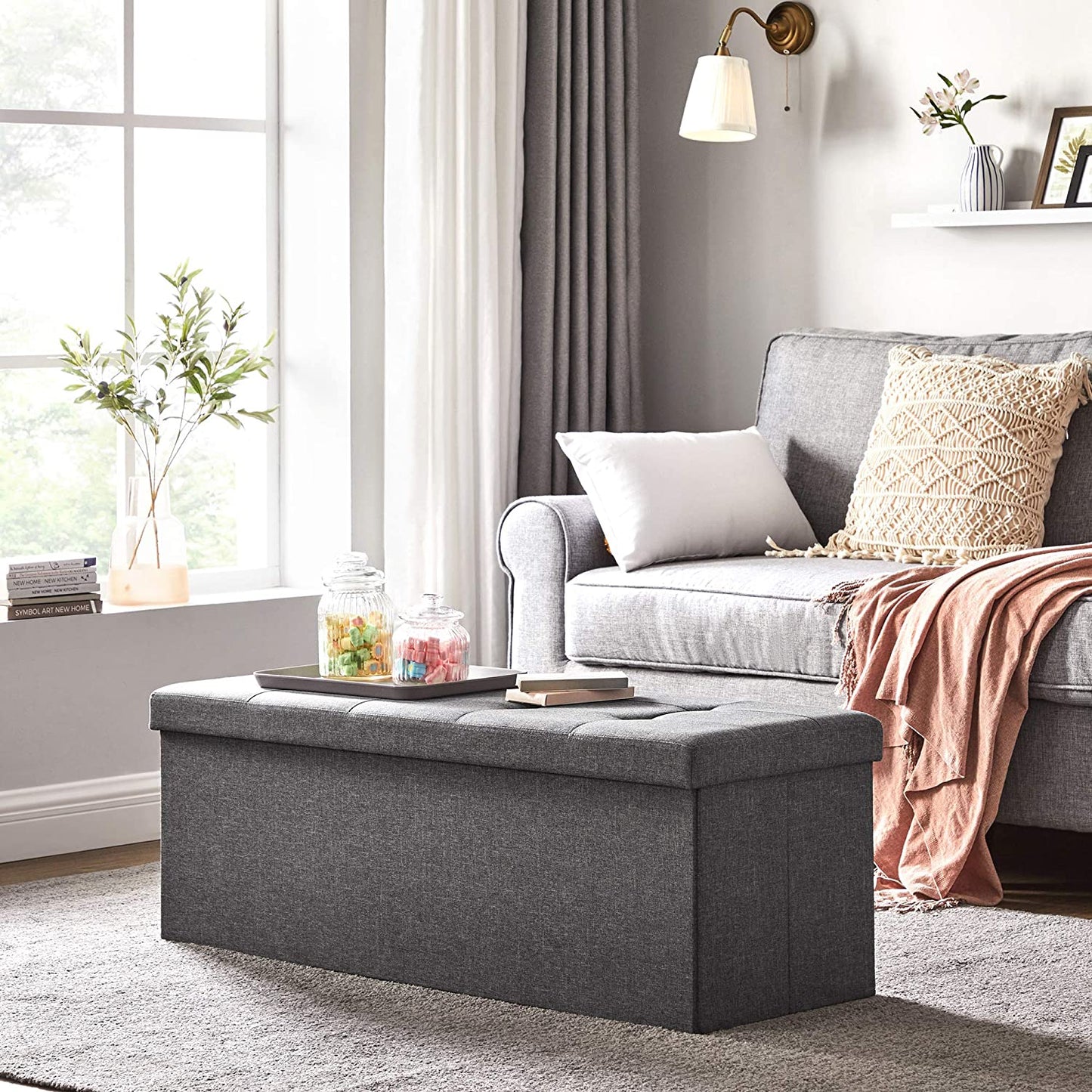 Ottomans : Storage Ottoman Bench, Padded Chest with Lid, Folding Seat