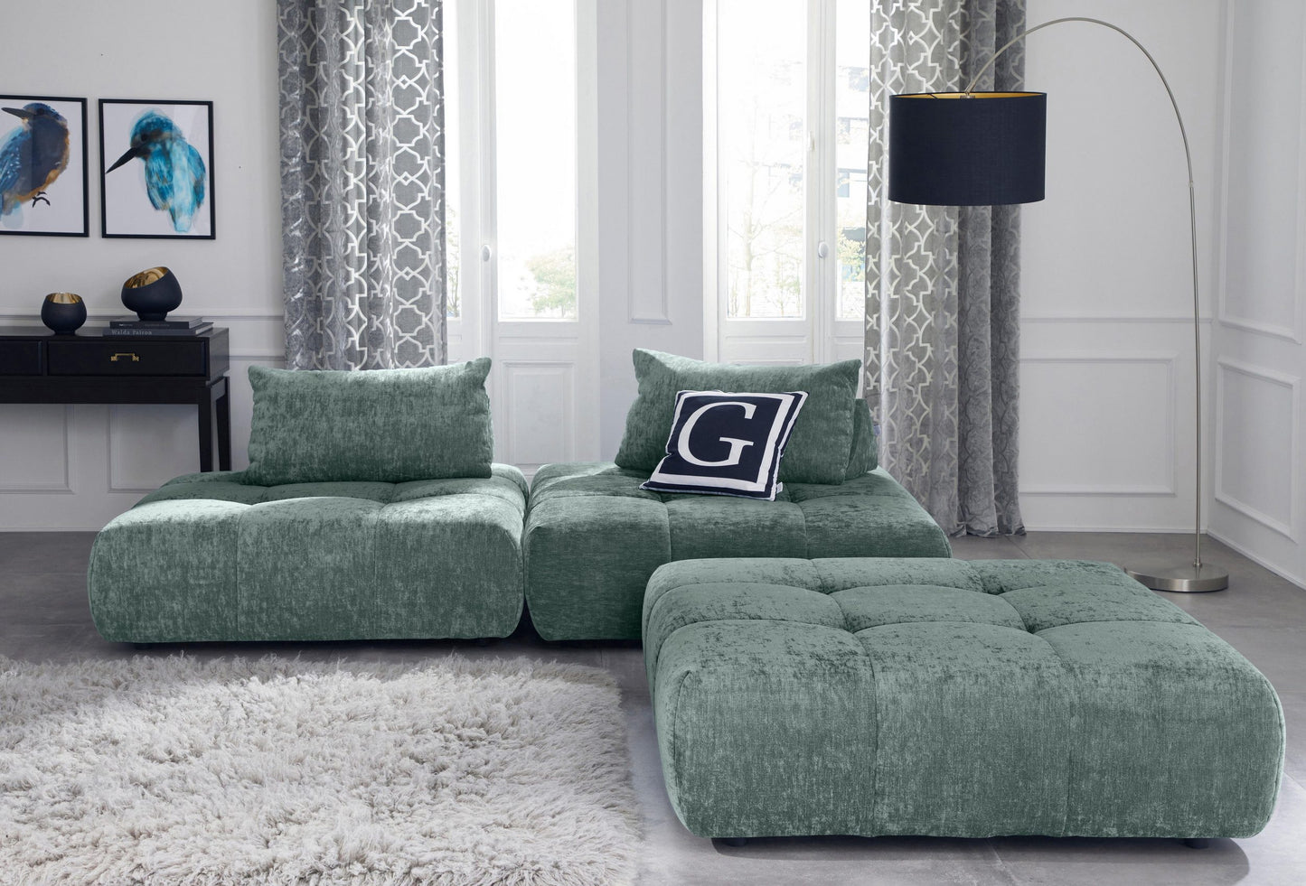 Ottomans: Violet Mint Velvet Ottoman