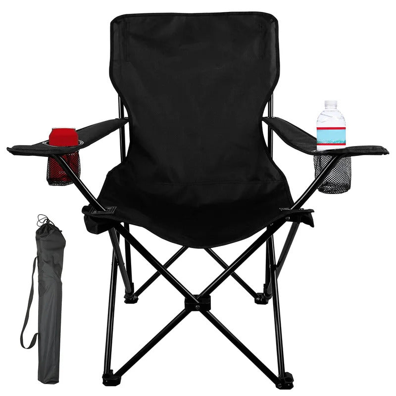Portable Chair: Compact Lawn Chair With Double Cup Holders Carrying Bag