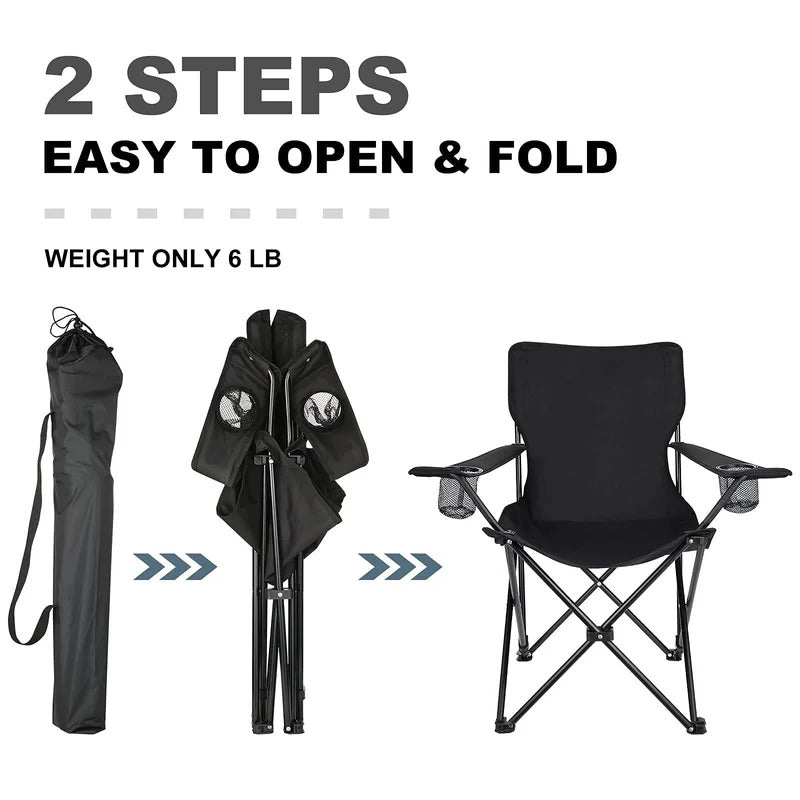 Portable Chair: Compact Lawn Chair With Double Cup Holders Carrying Bag