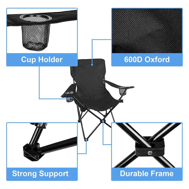 Portable Chair: Compact Lawn Chair With Double Cup Holders Carrying Bag