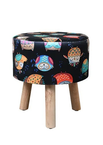 Pouffe: Black Owl Seating Pouffe With Digital Print