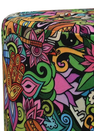 Pouffe: Blue Leaf Printed Pouffe With Digital Print