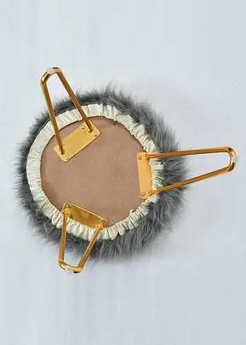 Pouffe: Fur Seating Pouffe In Grey Color