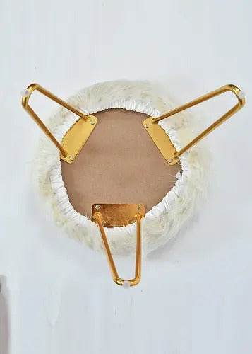 Pouffe: Fur Seating Pouffe In White Colour