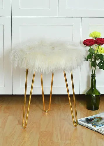 Pouffe: Fur Seating Pouffe In White Colour