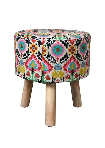 Pouffe: Leaf Printed Pouffe Pink With Digital Print
