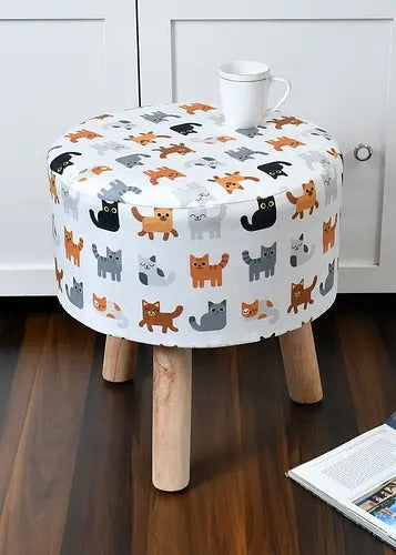 Pouffe: Multicolor Cat Digital Print Pouffe