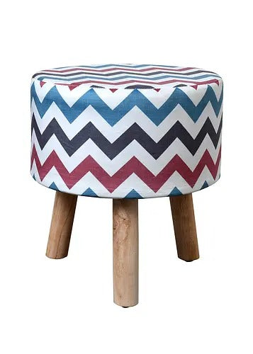 Pouffe: Zig Zag Blue Pouffe With Digital Print