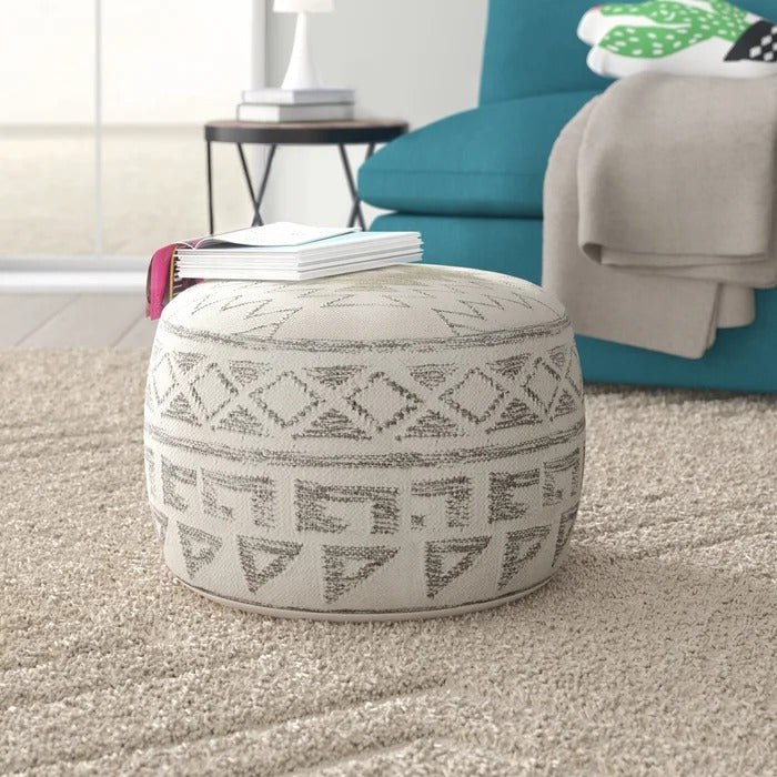 Poufs: 20'' Wide Round Geometric Pouf Ottoman