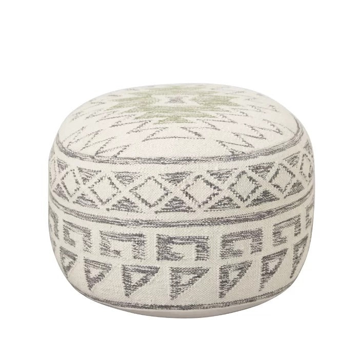 Poufs: 20'' Wide Round Geometric Pouf Ottoman