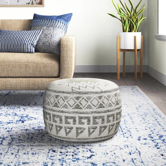 Poufs: 20'' Wide Round Geometric Pouf Ottoman