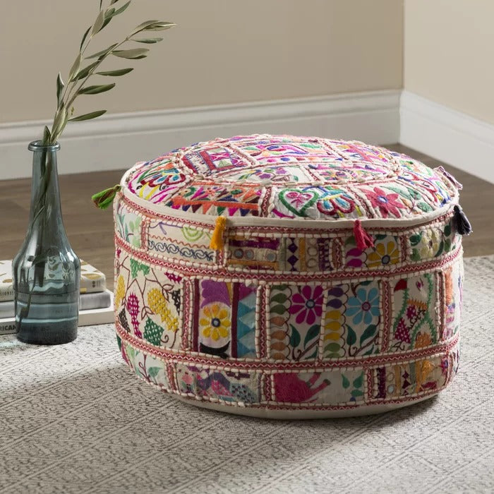 Poufs: 22'' Wide Round Floral Pouf Ottoman