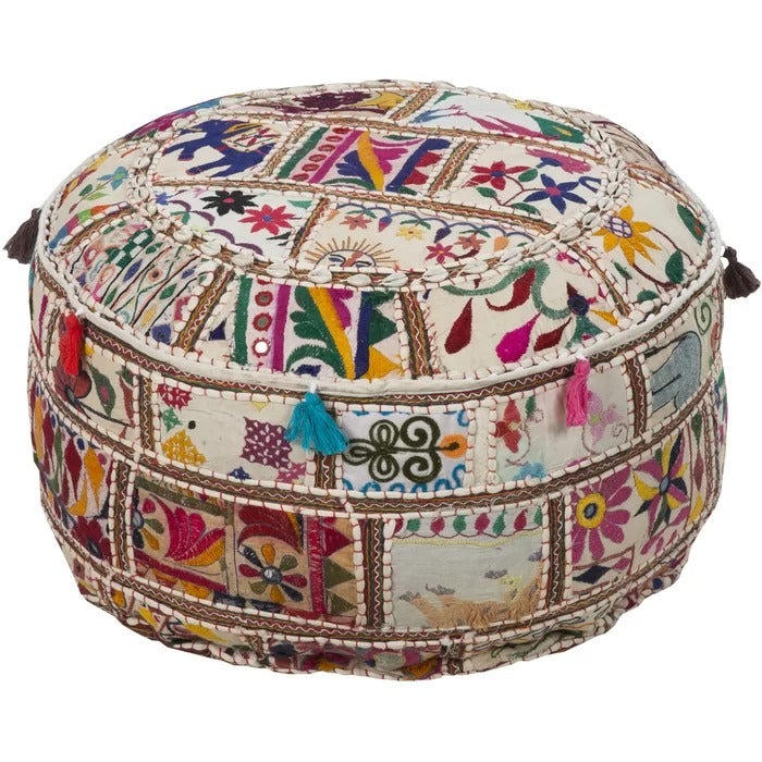 Poufs: 22'' Wide Round Floral Pouf Ottoman