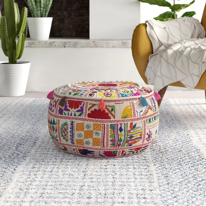 Poufs: 22'' Wide Round Floral Pouf Ottoman